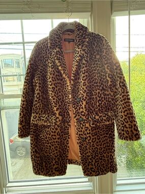 Leopard Print Faux Fur Coat - Brown